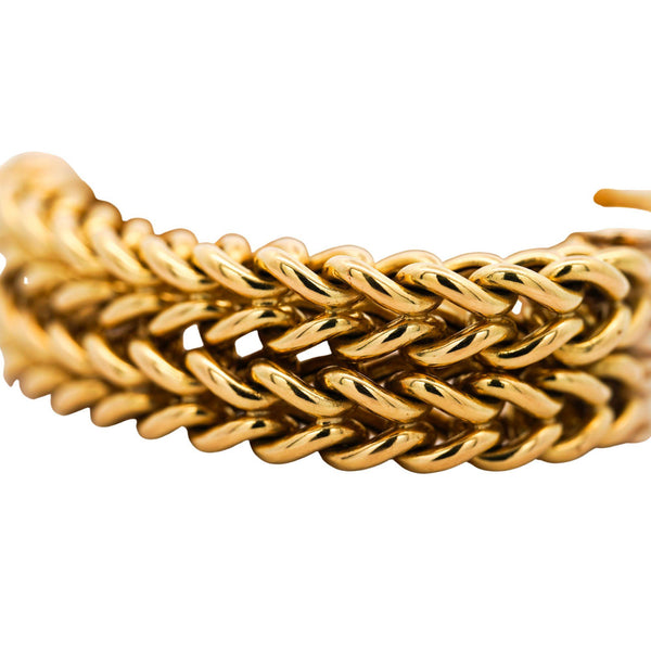 Fracarri Signed 18K Gold Half Bangle Half Chain Bracelet Sapphire Clasp