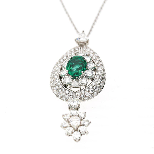 GIA 2.53 Carat No Oil Emerald & 5 Carat Diamond Platinum Drop Pendant
