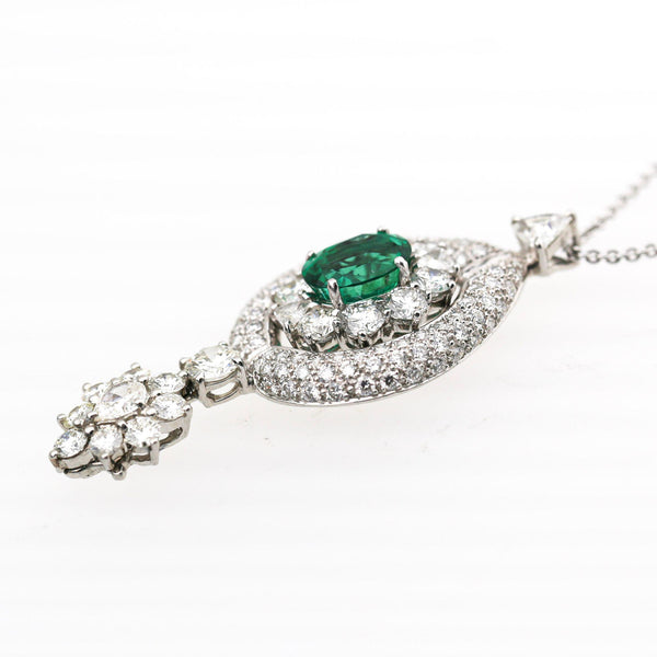 GIA 2.53 Carat No Oil Emerald & 5 Carat Diamond Platinum Drop Pendant
