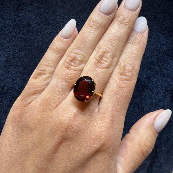 GIA 8.89 Carat Oval Pyrope Almandine Garnet Six Prong 18K Yellow Gold Solitaire
