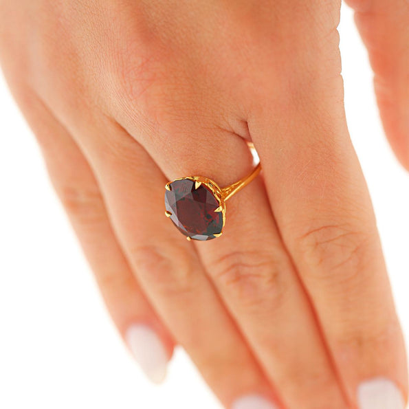 GIA 8.89 Carat Oval Pyrope Almandine Garnet Six Prong 18K Yellow Gold Solitaire
