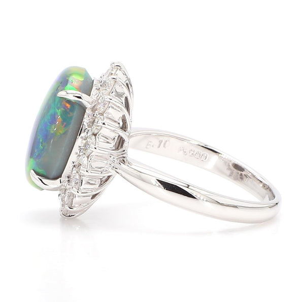 GIA Cert. 5.10 Carat Untreated Black Opal Diamond Halo Platinum Starburst Ring