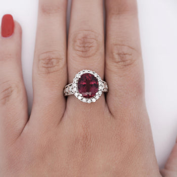GIA Cert. 5.52 Carat Rubellite and Diamond Halo Filigree Ring – Assay Jewelers