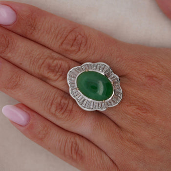 GIA Cert. 8 Carat Burma Jadeite Jade & Diamond 18K White Gold Ballerina Ring – Assay Jewelers