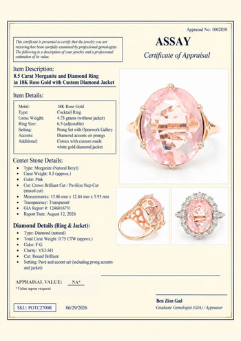 GIA Cert. 8.5 Carat Morganite & Diamond 18k Rose Gold Cocktail Jacket Ring – Assay Jewelers