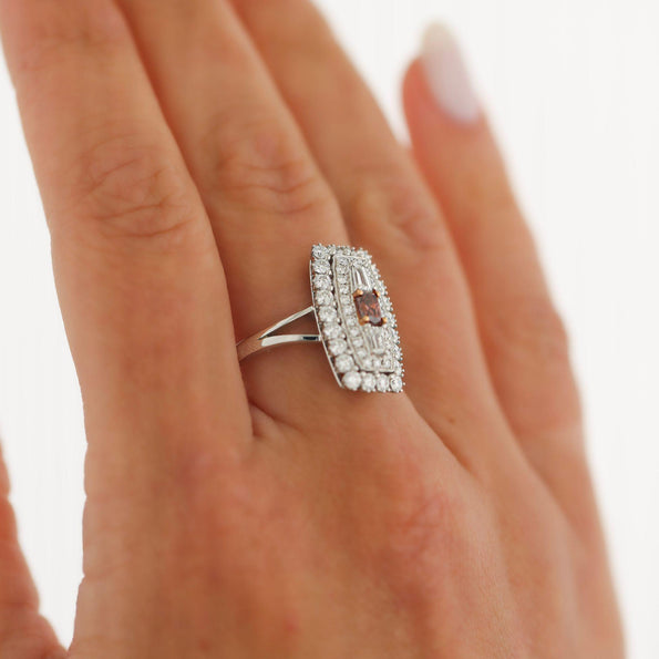GIA Certified 0.30 Carat Fancy Deep Pink Diamond 18K White Gold Halo Ring