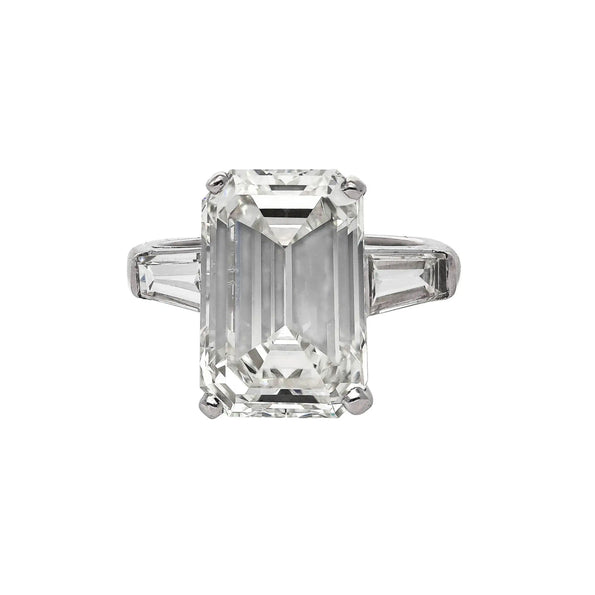 GIA Certified 10.03 Carat Emerald Cut J/VS1 Diamond Platinum Three Stone Ring