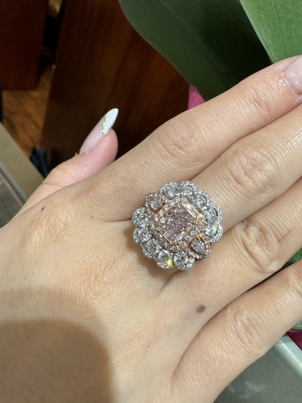 GIA Certified 1.07 Carat Fancy Light Purplish Pink Diamond Halo Cocktail Ring
