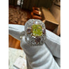 GIA Certified 1.15 Carat Radiant Cut Fancy Intense Yellowish Green Diamond Ring With Pink/White Side Stones