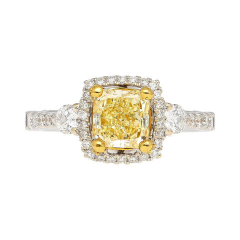 GIA Certified 1.24 Carat Radiant Cut Yellow (Y-Z) Diamond Engagement Ring in 18K White Gold