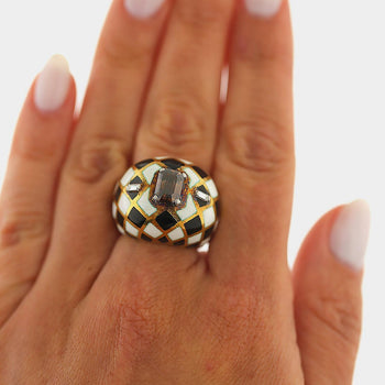 GIA Certified 1.38 Carat Fancy Orangy Brown Diamond Enamel 18K Gold Dome Ring – Assay Jewelers