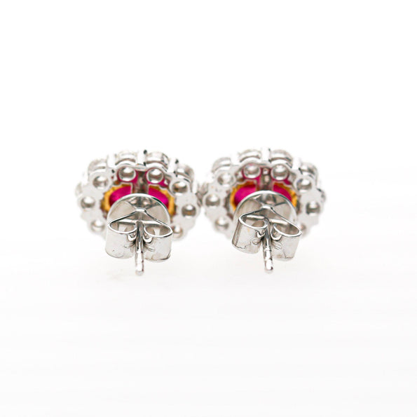 GIA Certified 2.3 Carat Oval Ruby & Round Diamond Halo 18K Stud Earrings