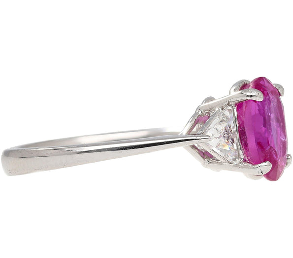 GIA Certified 2.31 Carat Pink Sapphire Oval & Diamond 3-Stone Ring