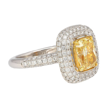 GIA Certified 2.35 Fancy Yellow Diamond Ring With 1.0 CTW Diamond Cluster in 18K White Gold – Assay Jewelers