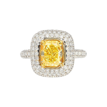 GIA Certified 2.35 Fancy Yellow Diamond Ring With 1.0 CTW Diamond Cluster in 18K White Gold – Assay Jewelers