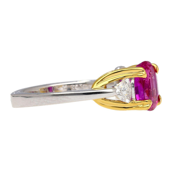 GIA Certified 2.42 Carat Purplish Pink Sapphire & Diamond Three Stone Ring