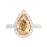 GIA Certified 2.53 Carat Pear Cut Brown Diamond Halo Pave Engagement Ring