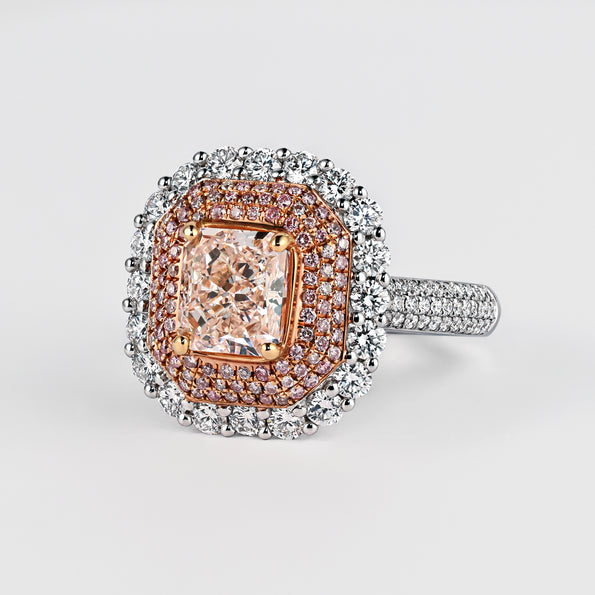 GIA Certified 2.69ct Fancy Orangy Pink Diamond Halo Ring