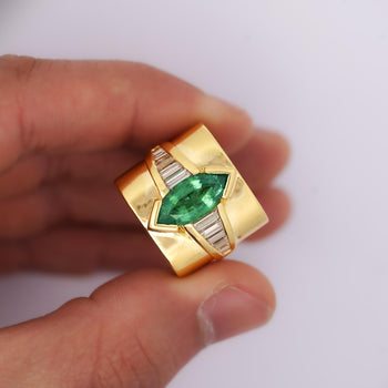 GIA Certified 3 Carat Marquise Emerald & Diamond Channel 18K Gold Statement Ring – Assay Jewelers