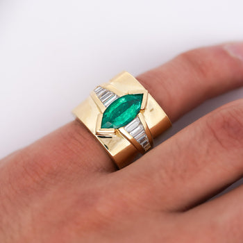 GIA Certified 3 Carat Marquise Emerald & Diamond Channel 18K Gold Statement Ring – Assay Jewelers