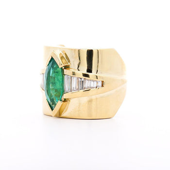 GIA Certified 3 Carat Marquise Emerald & Diamond Channel 18K Gold Statement Ring – Assay Jewelers