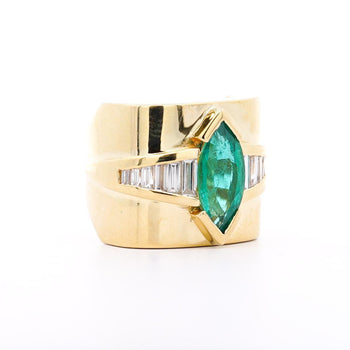 GIA Certified 3 Carat Marquise Emerald & Diamond Channel 18K Gold Statement Ring – Assay Jewelers