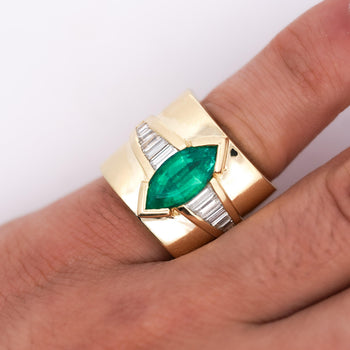 GIA Certified 3 Carat Marquise Emerald & Diamond Channel 18K Gold Statement Ring – Assay Jewelers