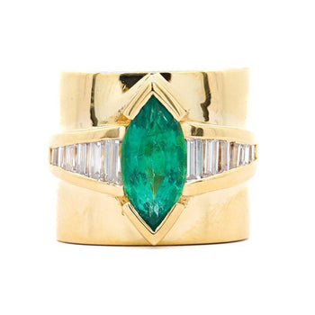 GIA Certified 3 Carat Marquise Emerald & Diamond Channel 18K Gold Statement Ring – Assay Jewelers