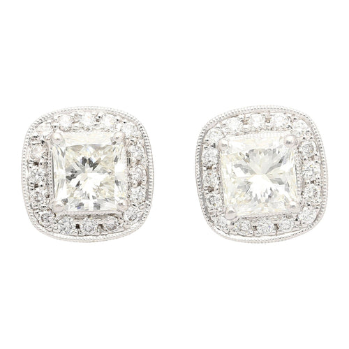 GIA Certified 3 Carat Total Radiant Cut Diamond Stud Earrings in 18K White Gold