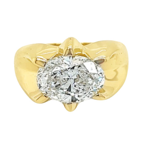 GIA Certified 3.5 Carat Lab Diamond Oval Cut Solitaire Mens Ring in 14K Yellow Gold
