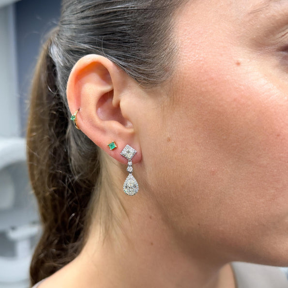 GIA Certified 3.93 Carat Pear Cut &Diamond Halo Drop Earrings in 18K White Gold