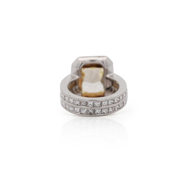 GIA Certified 4.12 Carat Fancy Yellow VS1 Radiant Diamond Halo Engagement Ring