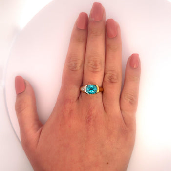 GIA Certified 5.25 Carat Oval Cut Blue Zircon & Diamond Bypass Ring Signed Richard Krementz – Assay Jewelers