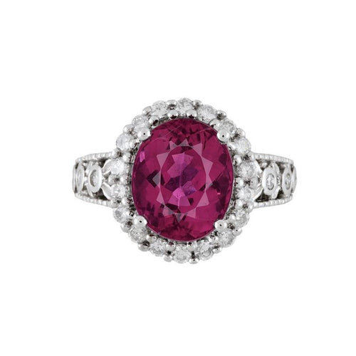 GIA Certified 5.52 Carat Rubellite and Diamond Halo in Filigree Setting Ring