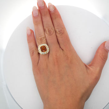 GIA Certified 6 Carat Cushion Cut Orange Sapphire Diamond Halo 18K Gold Ring – Assay Jewelers
