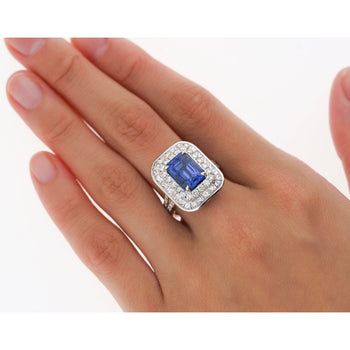 GIA Certified 6 Carat Emerald Cut No Heat Burma Blue Sapphire & Diamond Ring – Assay Jewelers