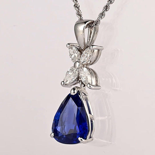 GIA Certified 6.82 Carat Pear Cut No Heat Blue Sapphire Drop Pendant Necklace