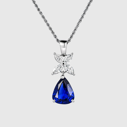 GIA Certified 6.82 Carat Pear Cut No Heat Blue Sapphire Drop Pendant Necklace