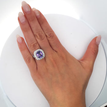 GIA Certified 7 Carat Purple Sri Lanka Sapphire Diamond Halo 18K White Gold Ring – Assay Jewelers