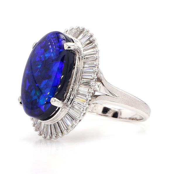GIA Certified 8.69 Carat Cabochon Black Opal & Diamond in Platinum Cocktail Ring