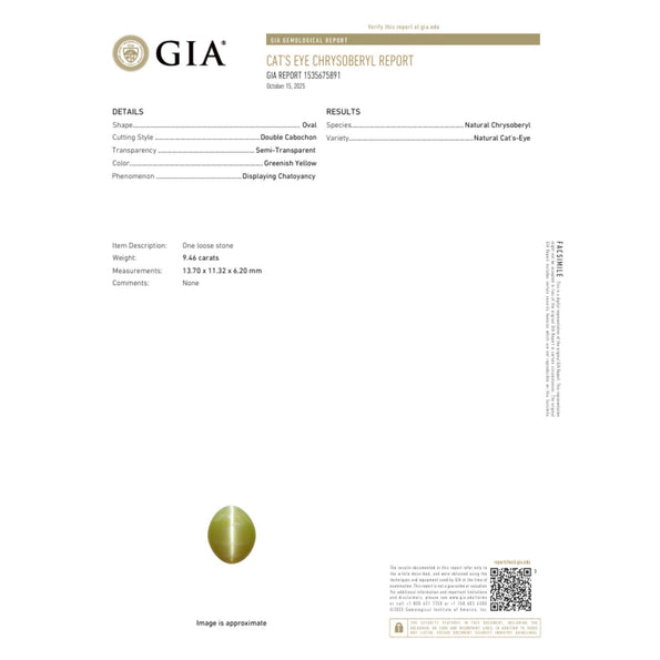 GIA Certified 9.46 Carat Green Cats Eye Chrysoberyl 14K Gold Art Deco Ring