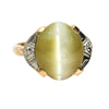 GIA Certified 9.46 Carat Green Cats Eye Chrysoberyl 14K Gold Art Deco Ring