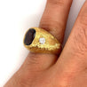 GIA Certified Cushion Cut Brown Chrysoberyl Mens Ring With Matte Textured Gold Finish and Diamond Side Stones