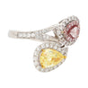 GIA Certified Fancy Intense Yellow & Fancy Light Pink Diamond Toi Et Moi Ring in 18K White Gold