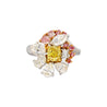 GIA Certified Fancy Yellow Cushion Cut Diamond with Pink and White Diamond Side Stones in Platinum 950 & 18K White Gold