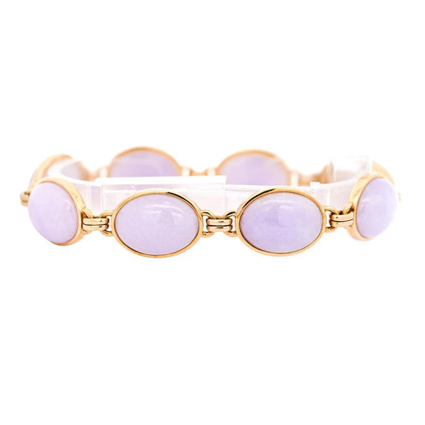 GIA Certified GUMP Signed Lavender Jadeite Jade 14K Gold Link Bracelet