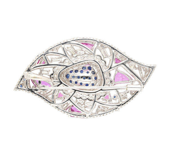 GIA Certified High Jewelry Sapphire and Diamond Eye Motif Pendant-Brooch