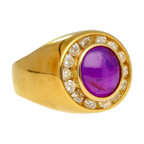 Purple Star Sapphire and Diamond Dome Ring