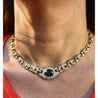 GIA Certified No Heat Blue Sapphire 18k Gold Cable Chain Choker Necklace 15.5"