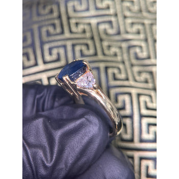 GIA Certified Oval Blue Sapphire and Trillion Diamond 3 Stone Ring in 18K – Assay Jewelers